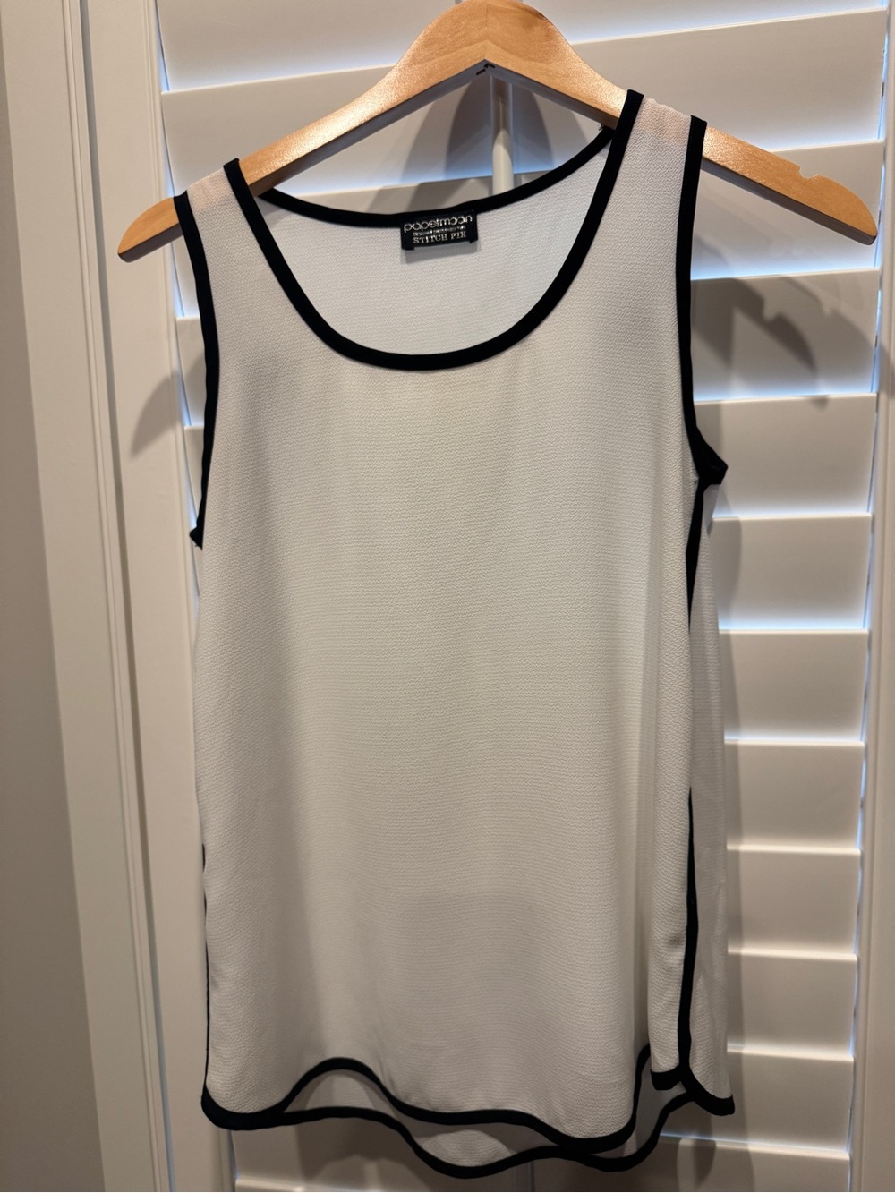 Papermoon White Sleeveless Shell with Black Piping